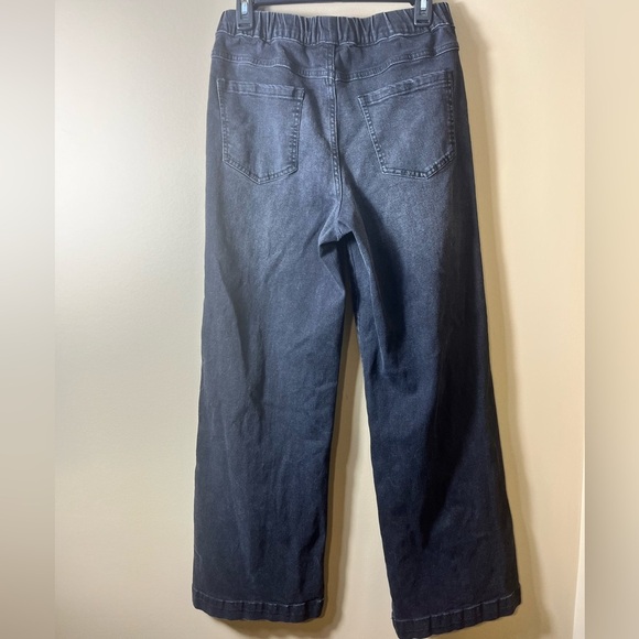 Black Wide Leg Pull On Casual Denim Jeans Size Medium High Rise Stretch Baggy - Picture 3 of 8